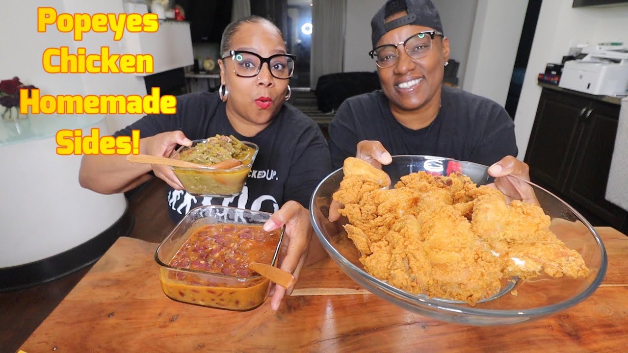 POPEYES FRIED CHICKEN AND HOMEMADE SIDES MUKBANG!