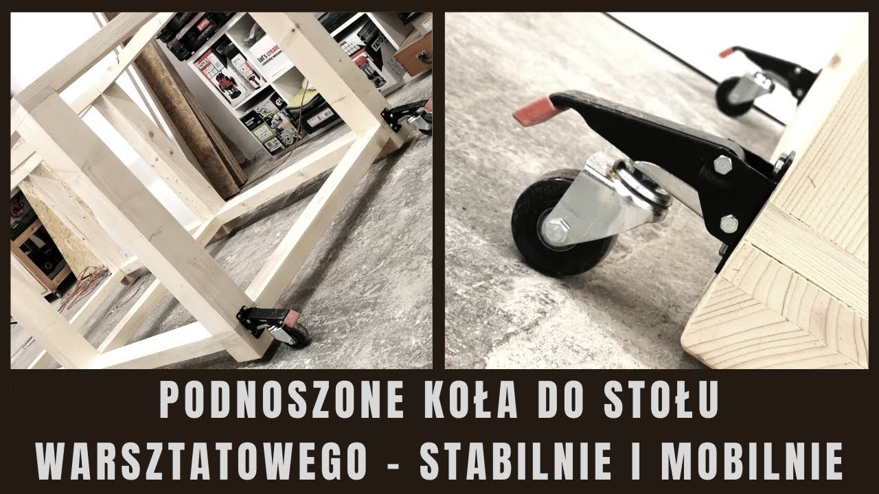 Montuje składane koła do stołu warsztatowego 300 KG - STÓŁ WARSZTATOWY STABILNY I MOBILNY