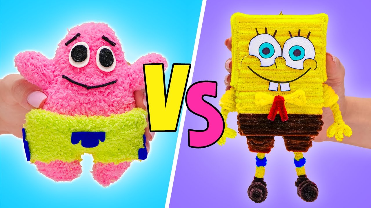 Duelo de Dibujos Animados DIY: ¡Calcetín Patrick VS Bob Esponja! 🧦🧽