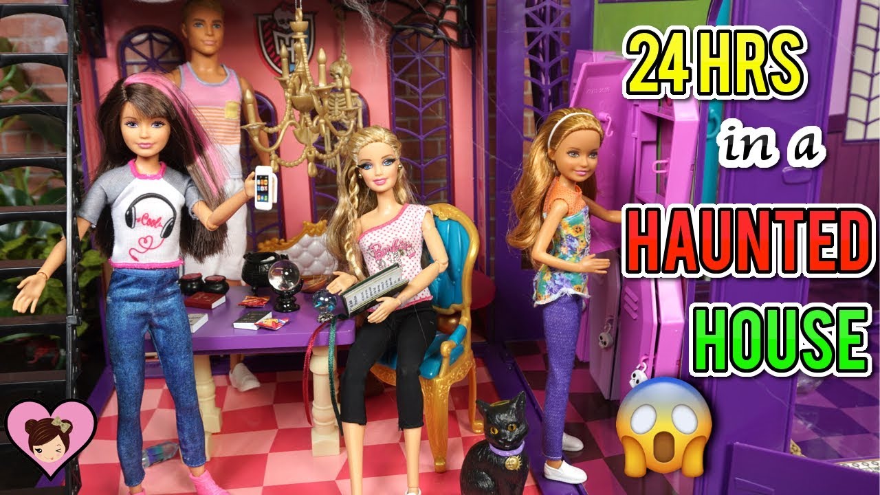 Barbie Family 24 Hr Overnight Challenge in Haunted Dollhouse