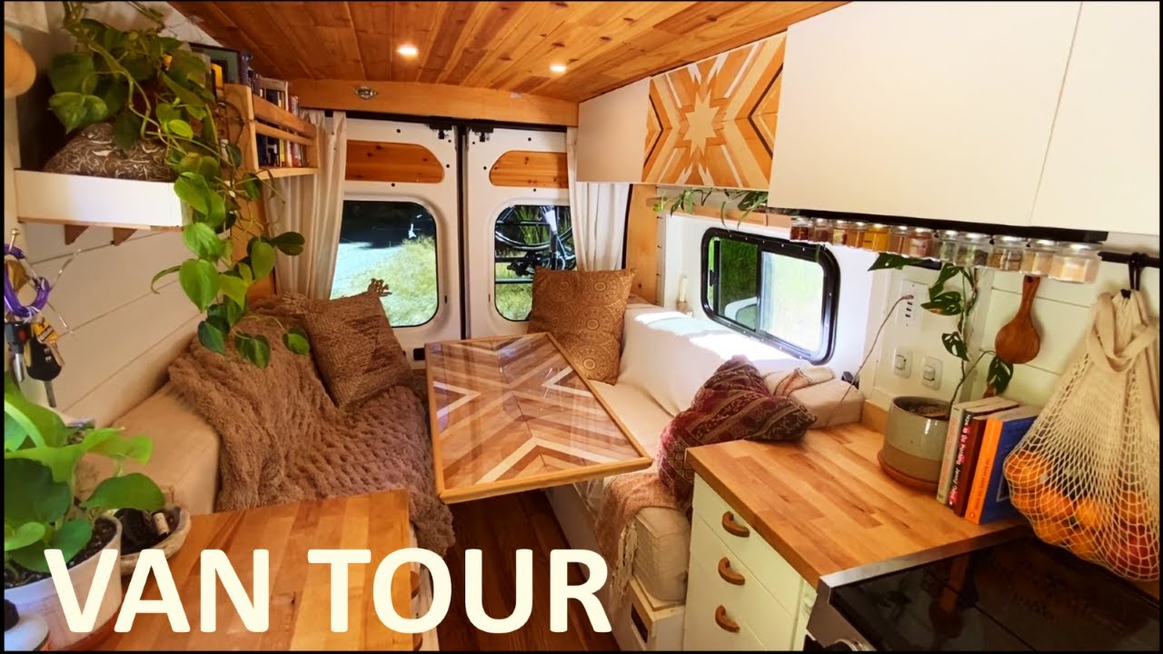 VAN TOUR | Solo Female Traveler Converts 136wb Ram Promaster with Oven, Shower, & Full Closet