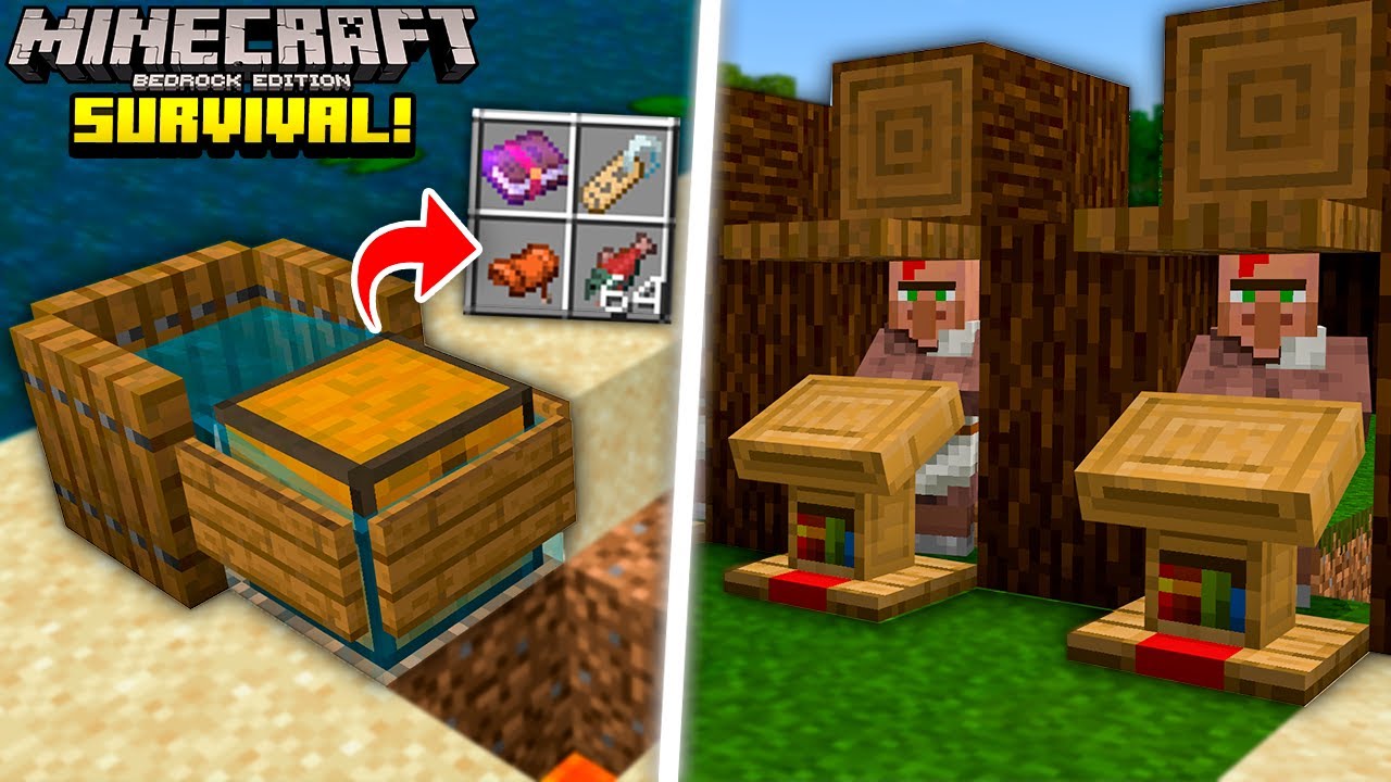 ESTAÇÃO de TROCAS e FARM de PESCA! - Minecraft Bedrock Survival (#9)