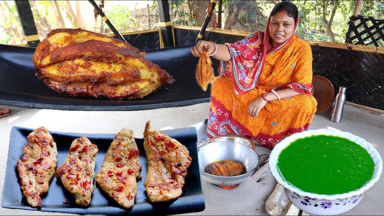 স্বাদ ও গন্ধে অতুলনীয় দুই রকমের চিকেন ব্রেস্ট ফ্রাই  ও ধনেপাতার চাটনি / Chicken breast pan fry