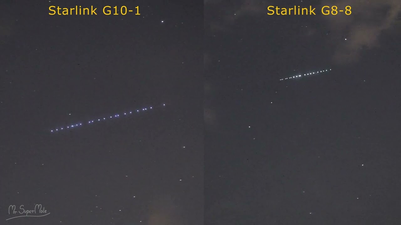 Dwa r&oacute;żne 'pociągi' Starlink przeleciały nad Polską w odstępie 10 minut od siebie.  8/9 czerwca 2024