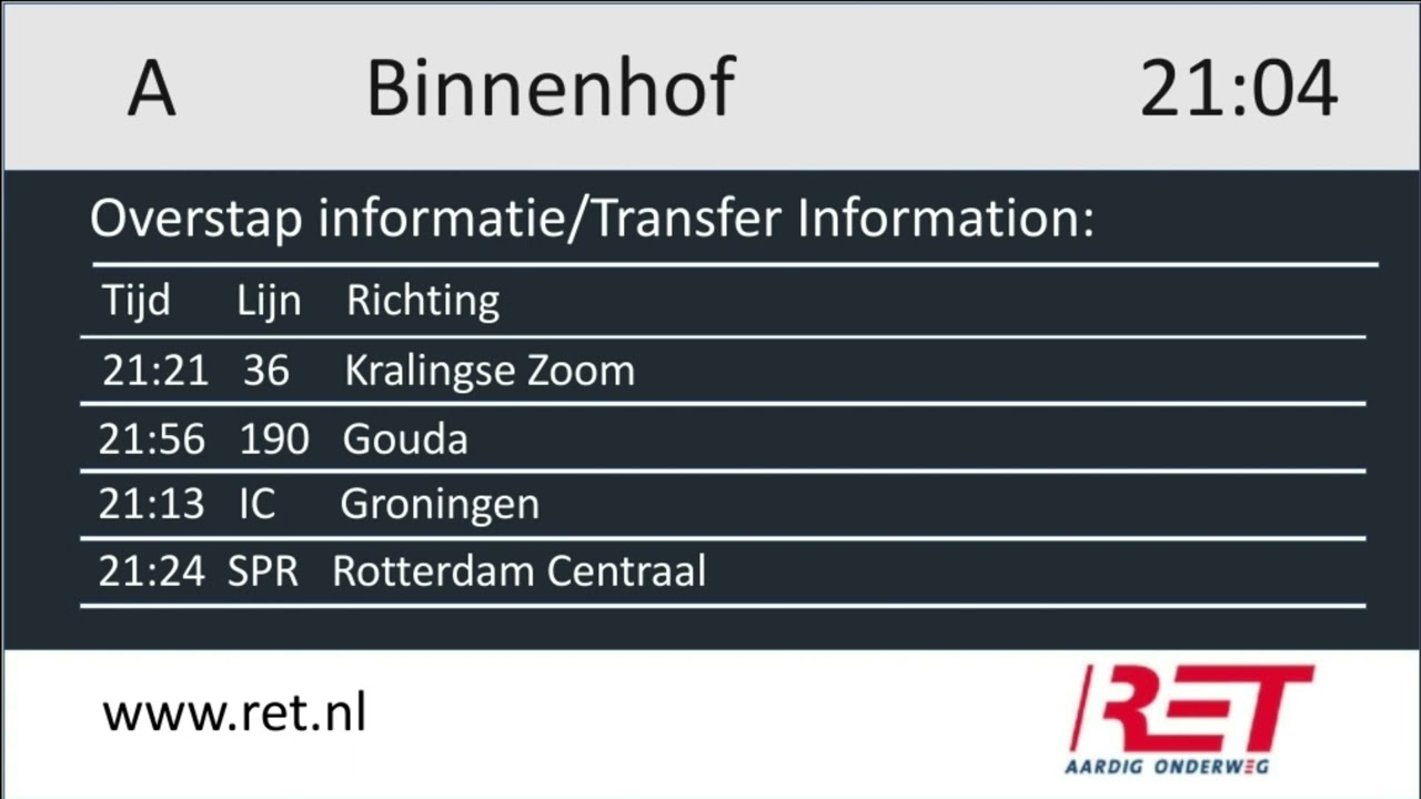 Metrolijn A Kralingse Zoom - Binnenhof | RET omroepen.