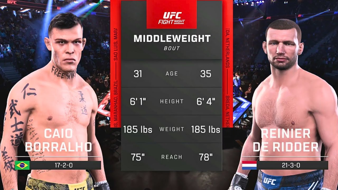 Caio Borralho vs Reinier de Ridder FULL FIGHT | UFC 5 AI Simulation Gameplay (CPU vs CPU)