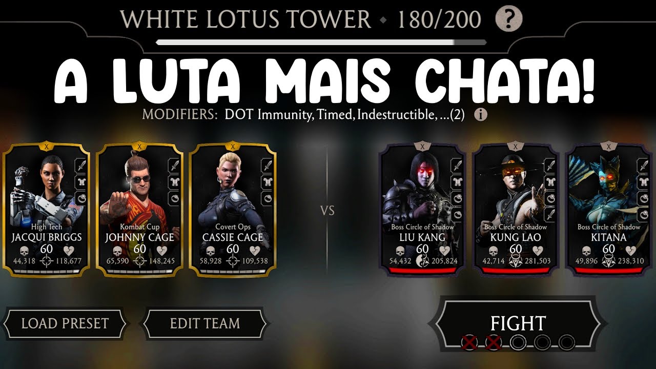 Pior que a 200 | Lutas de Chefe 160 e 180 Torre Lótus Branca Fatal com Ouro | MK Mobile