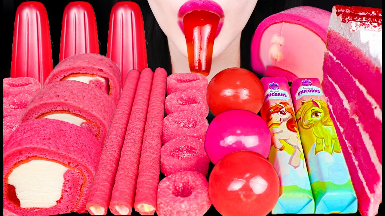 ASMR PINK DESSERTS CANDY 젤리 캔디 먹방 MUKBANG