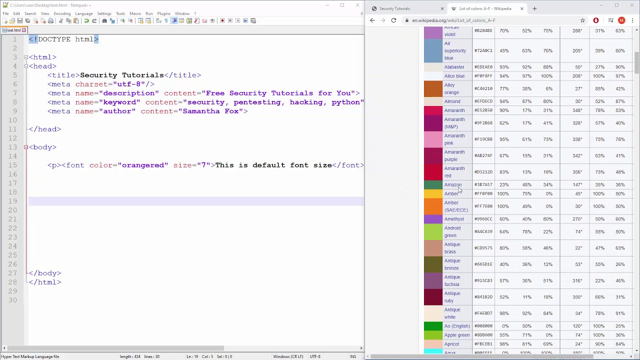 HTML Tutorial - 10 - Font Color