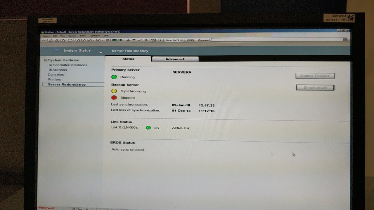 Honeywell DCS server's redundancy checking! "Manual failover & synchronization"!
