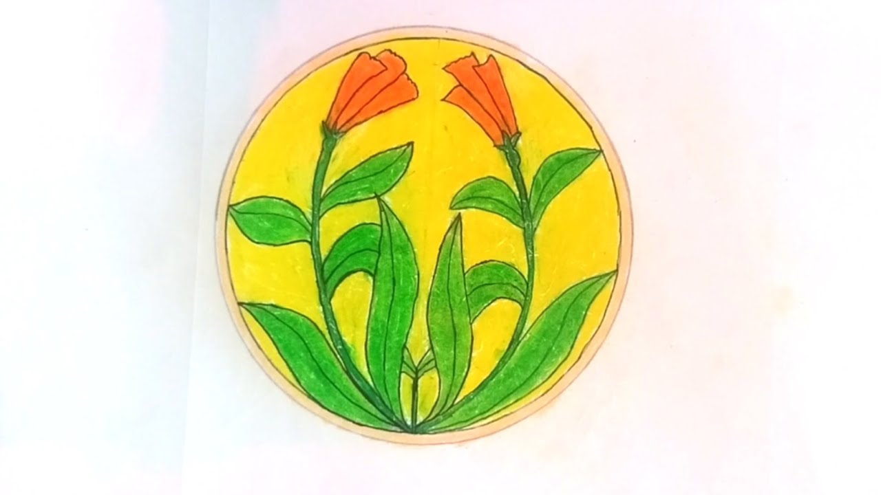 Simple Flower Drawing in Circle 🌼 | Easy Nature Art for Beginners | Colorful Floral Sketch