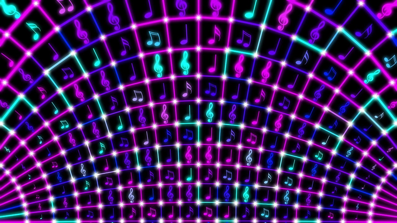 4K Screensaver | Neon Grid with Glowing Music Notes – Psychedelic VJ Loop (No Sound)