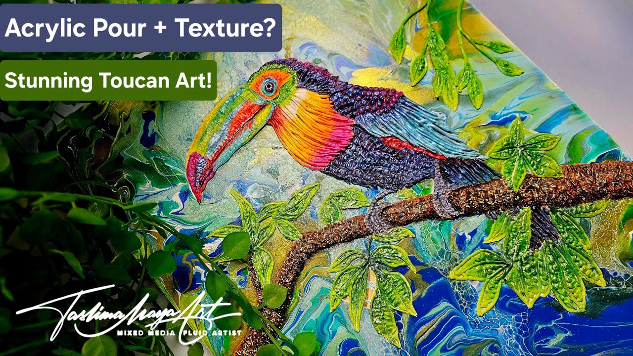209. How to Create Exotic 3D Toucan Art! 🦜😍 Acrylic Pour Swipe Technique + Texture! @natebrightart
