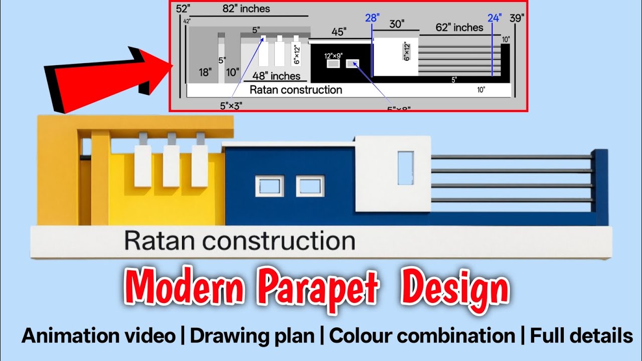 Modern Parapet Design | Drawing plan | Colour combination | 3d parapet  wall  design | video n. 1124
