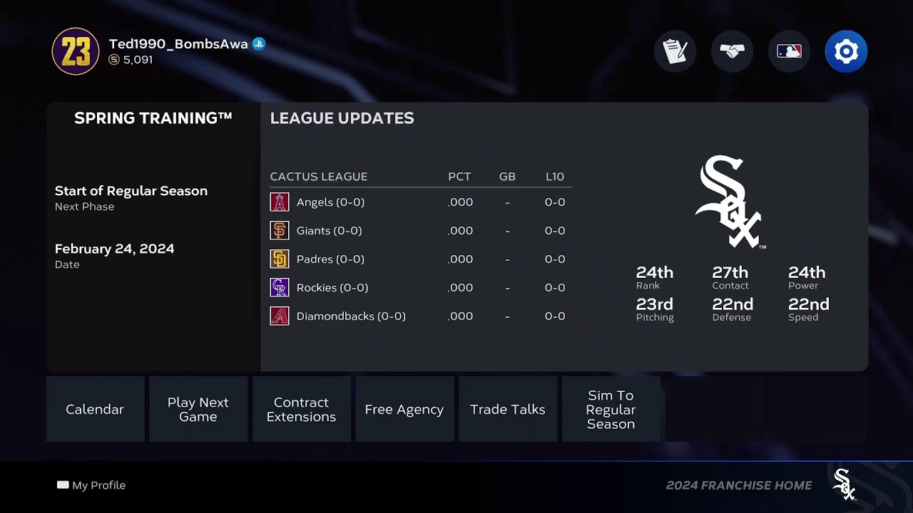 MLB 2023- White Sox Rebuild   / Year 2 Spring Training  Team