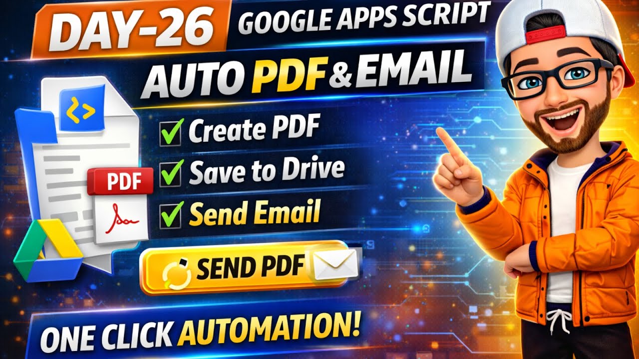 Google Apps Script DAY-26 | Auto PDF Create, Save Drive & Send Email (Button Click)