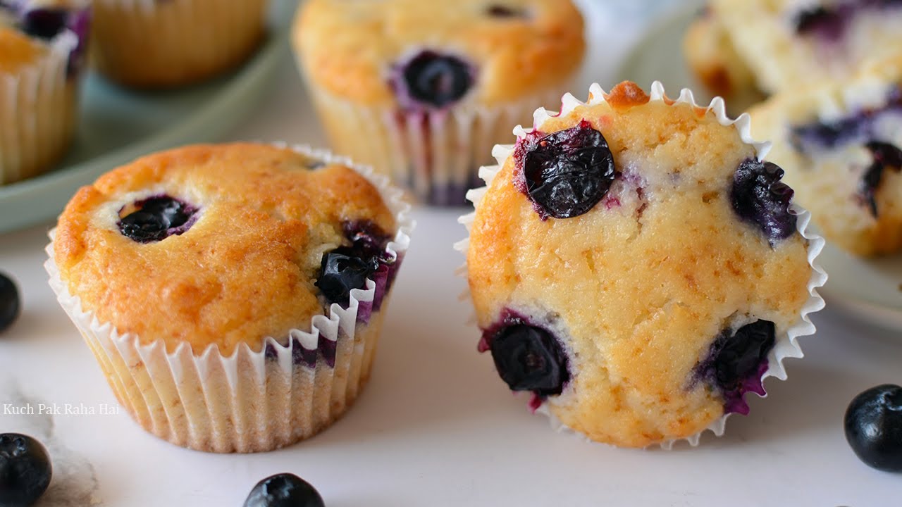 Eggless Lemon Blueberry Muffins Recipe | Quick & easy blueberry muffins recipe without eggs