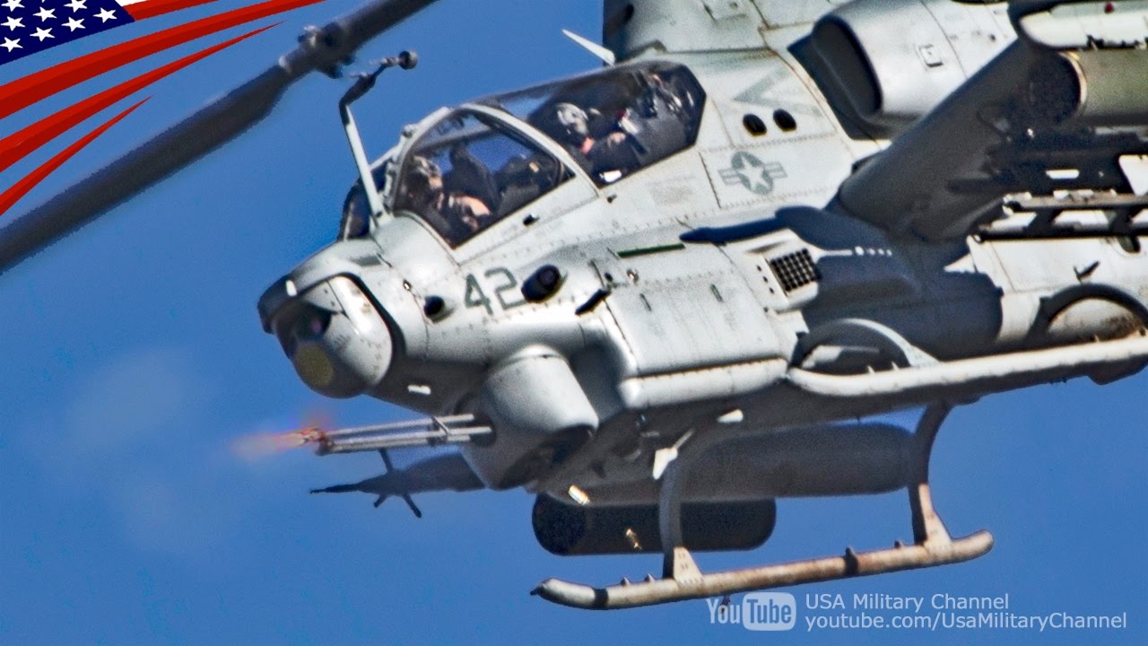 AH-1Zバイパー & UH-1Yヴェノム ヘリコプターの航空支援砲撃訓練