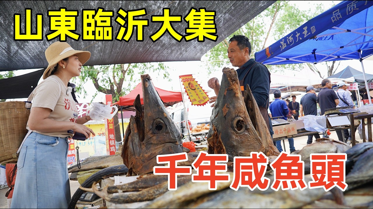 山東臨沂趕大集，千年魚頭100元一個，地攤爆炒10元有肉有菜，沂蒙山貨物美價廉。全國網紅最多大集！