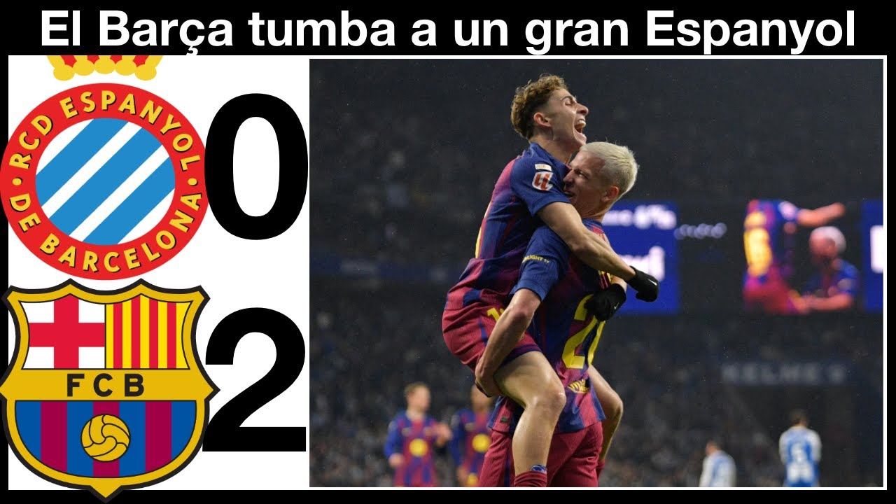 El Barcelona vence 0-2 a un Espanyol que mereció mas. Gran Joan García. Goles de Olmo y Lewandowski