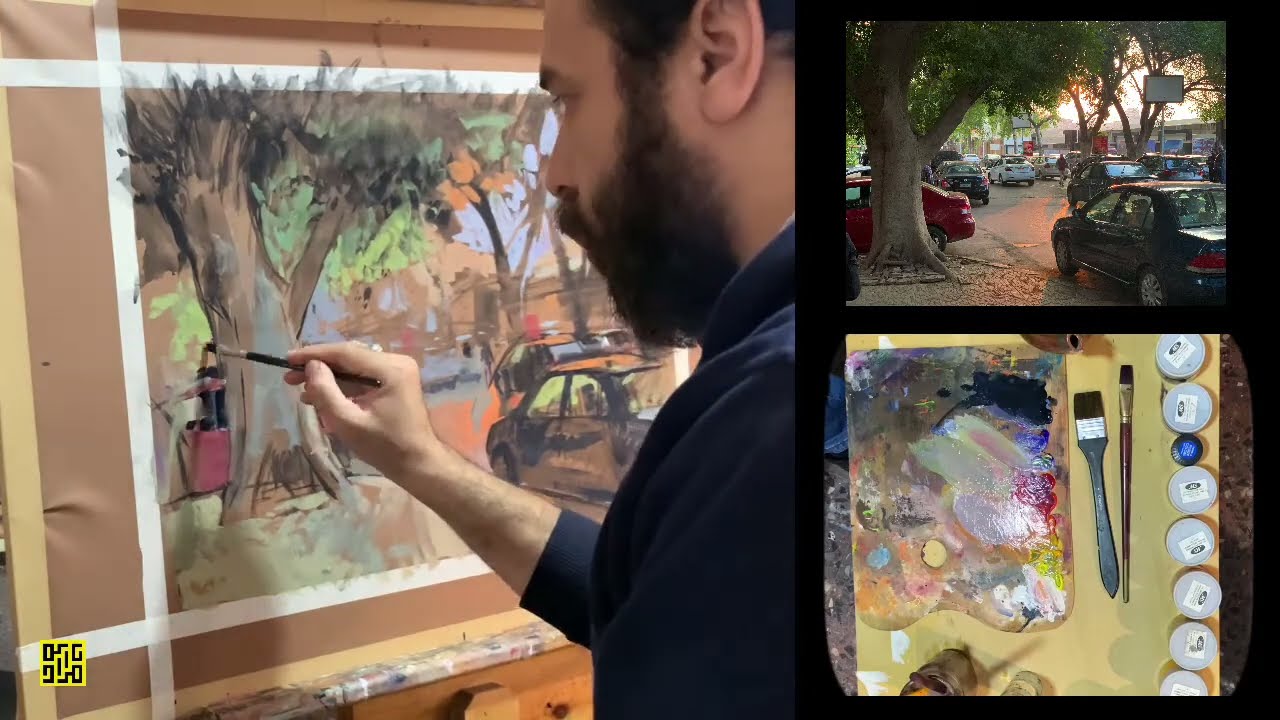 رسم منظر بألوان الجواش من منطقة الزمالك بالقاهرة - مراد درويش