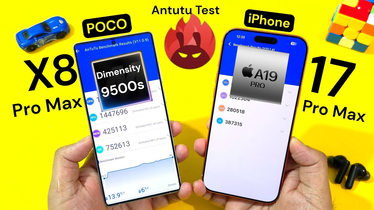 Сравнение AnTuTu на POCO X8 Pro Max и iPhone 17 Pro Max 🔥🔥🚀🚀🚀🚀