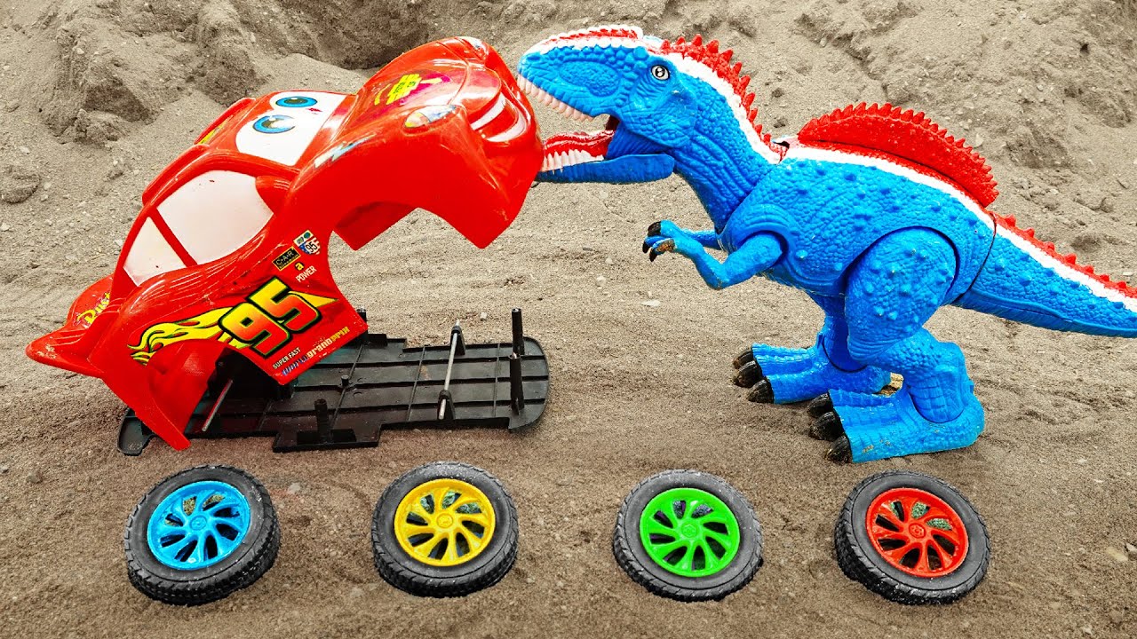 T-Rex dinosaurs for kids assemble Lightning McQueen car toy - ToyTV khủng long đồ chơi