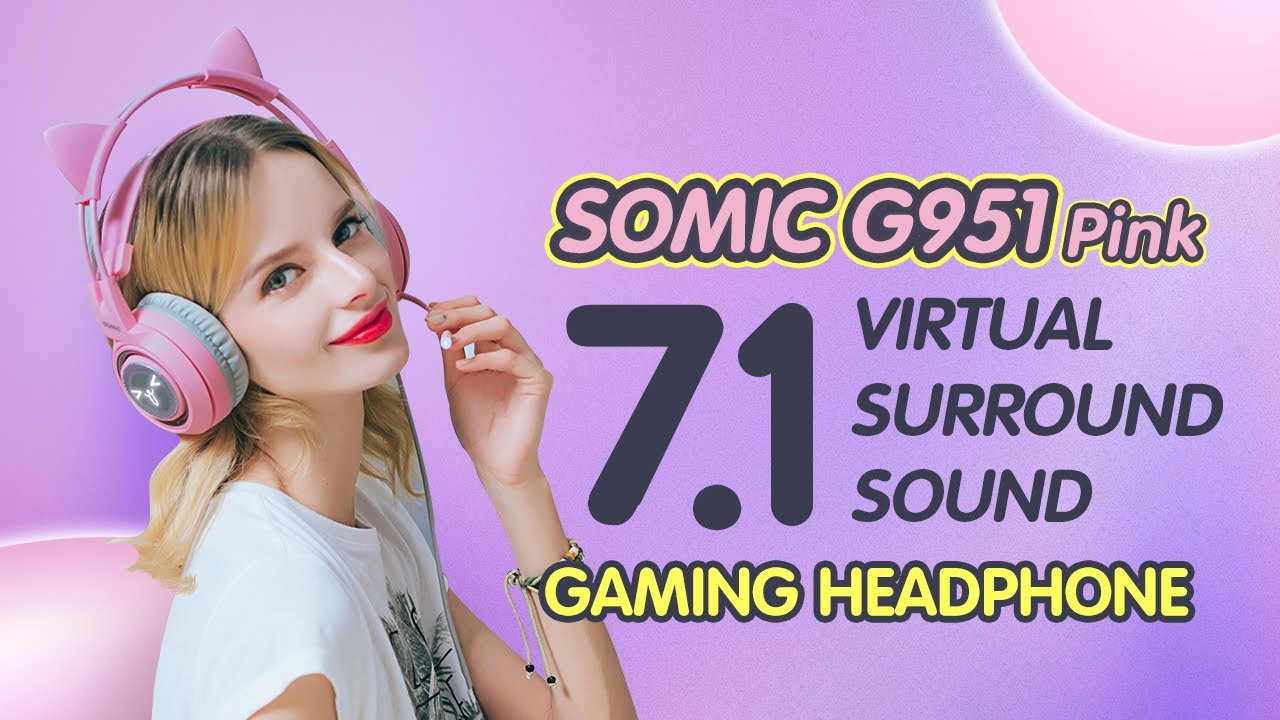 SOMiC G951 Pink Gaming Headphone with 7.1 Surround Sound | Kawaii Cat ear headset