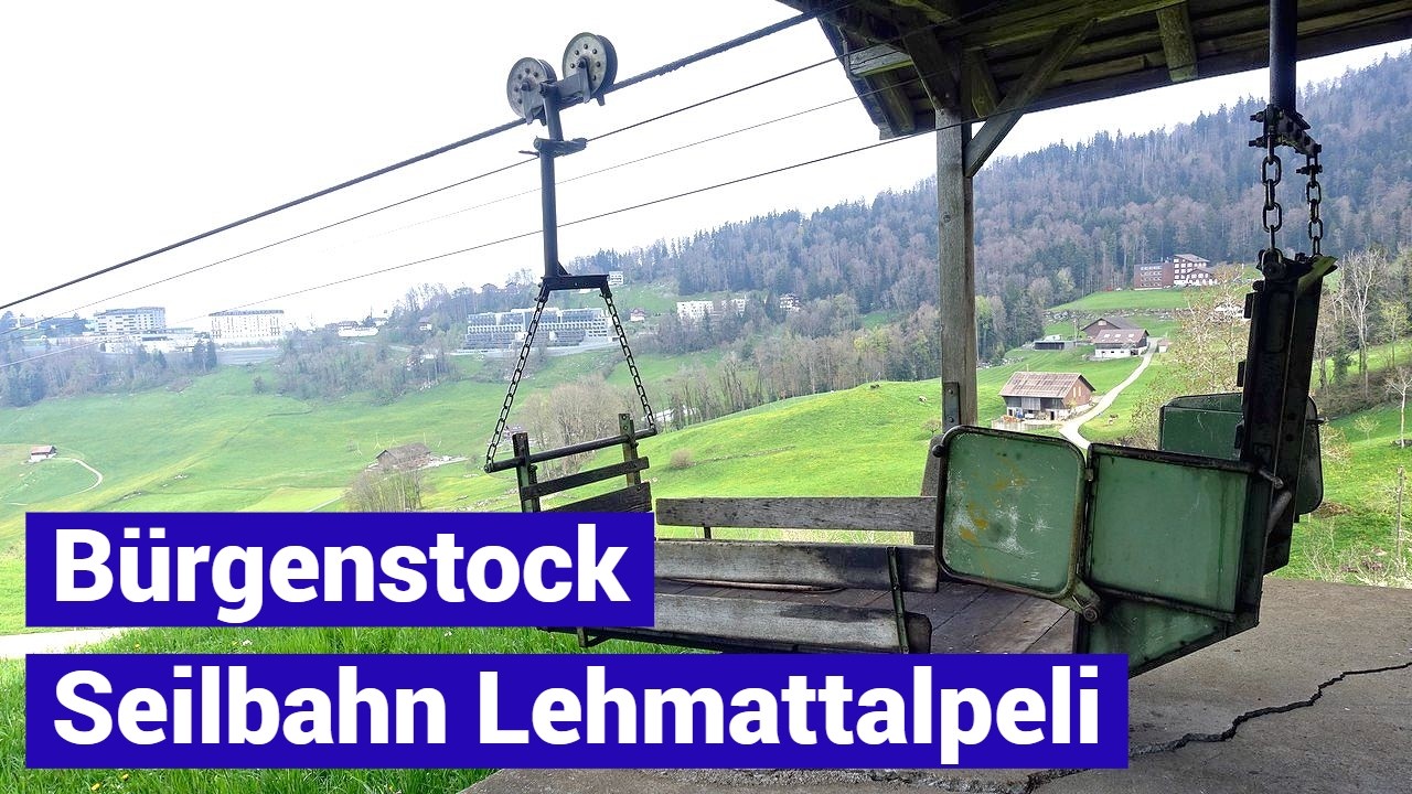 Seilbahn Lehmattalpeli auf dem weltbekannten B&uuml;rgenstock - historische Bahn f&auml;hrt immer noch