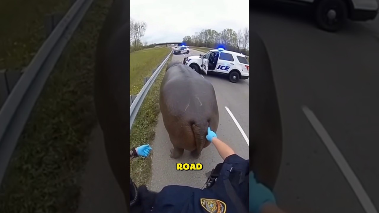 Police Bodycam Captures Hippo on Highway What Happens Next Is Unbelievable&nbsp;&nbsp;#funny #shorts #bodycam