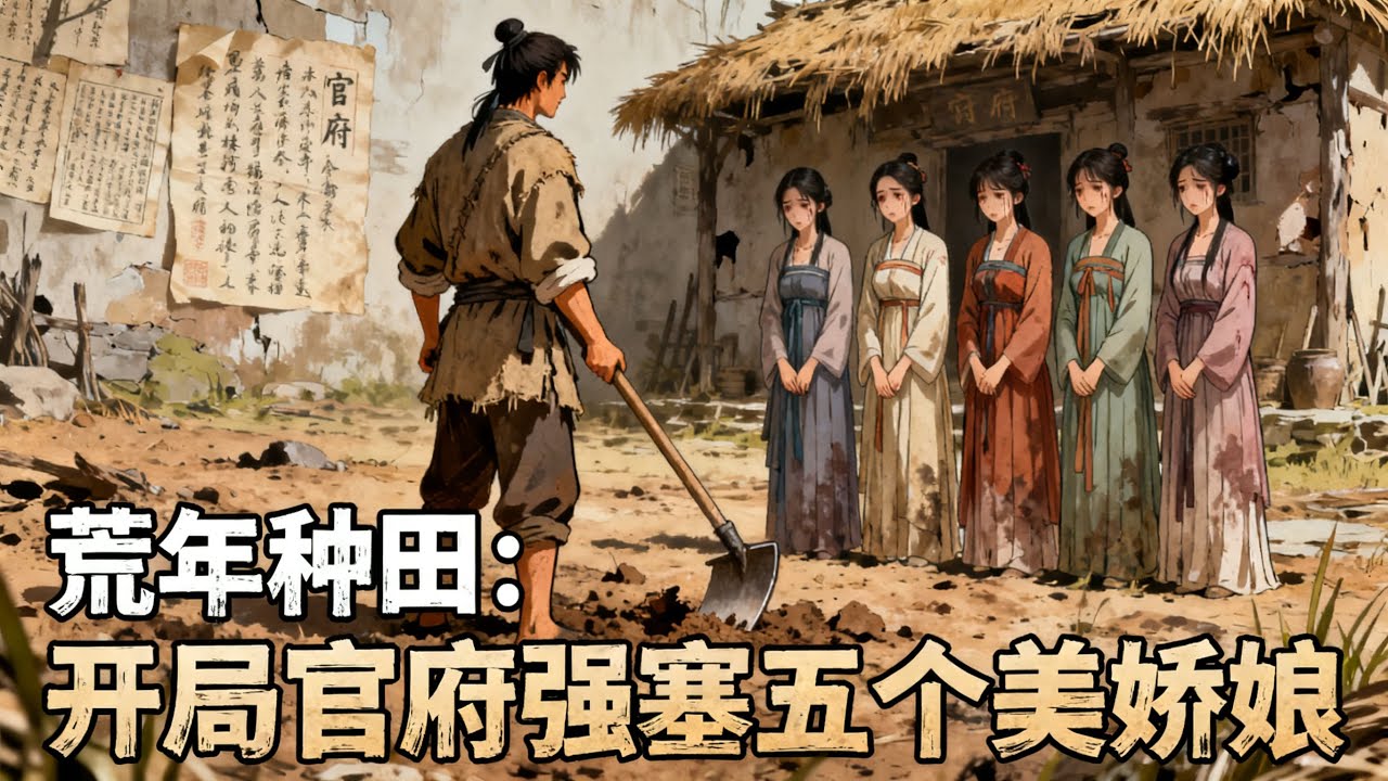 🔥第一集🔥《荒年種田：開局官府強塞五個美嬌娘》穿越成家徒四壁的破落戶，剛分百畝荒地就遇官府並戶，結果塞來五個手不能提的病弱美人，這哪是勞力分明是五張嗷嗷待哺的嘴！#漫畫解說#玄幻#爽文#小說推薦