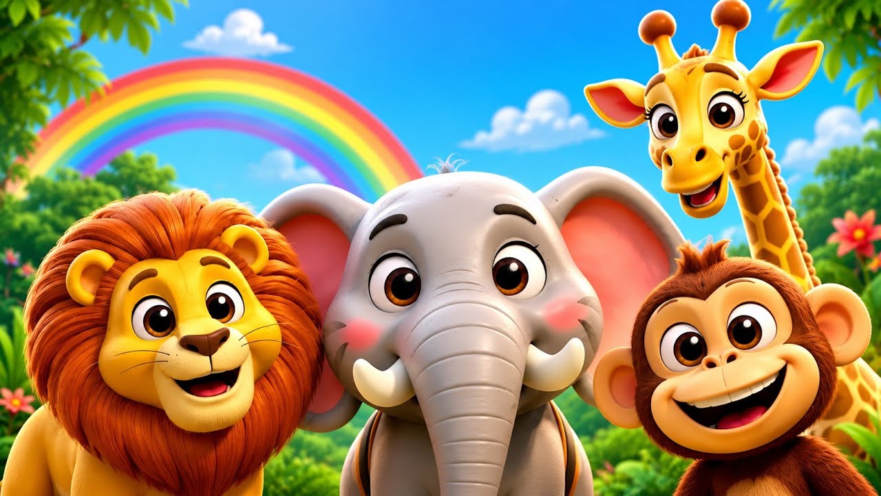 Jungle Animals Song 🐯 | Learn 10 Wild Animals | 3D Cartoon Nursery Rhymes for Kids