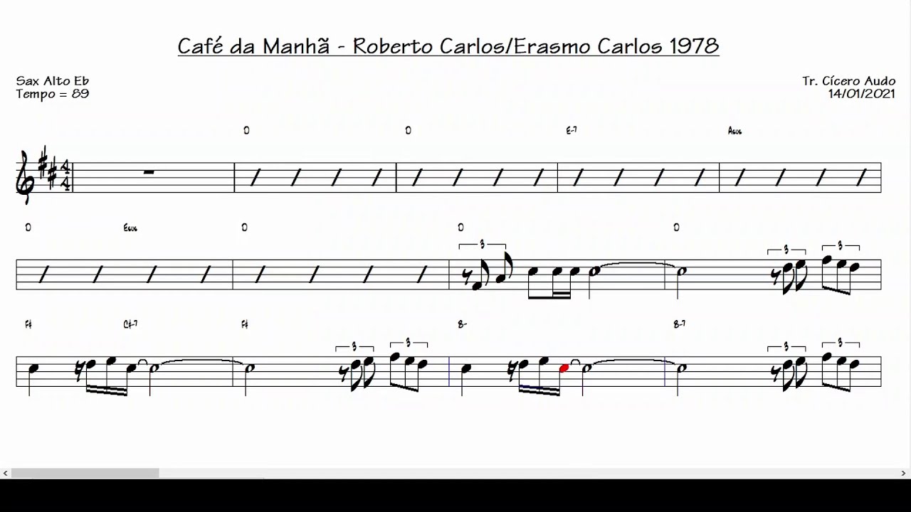 Café da Manhã - Roberto Carlos e Erasmo Carlos 1978 (Sax Alto Eb) [Partitura playback]