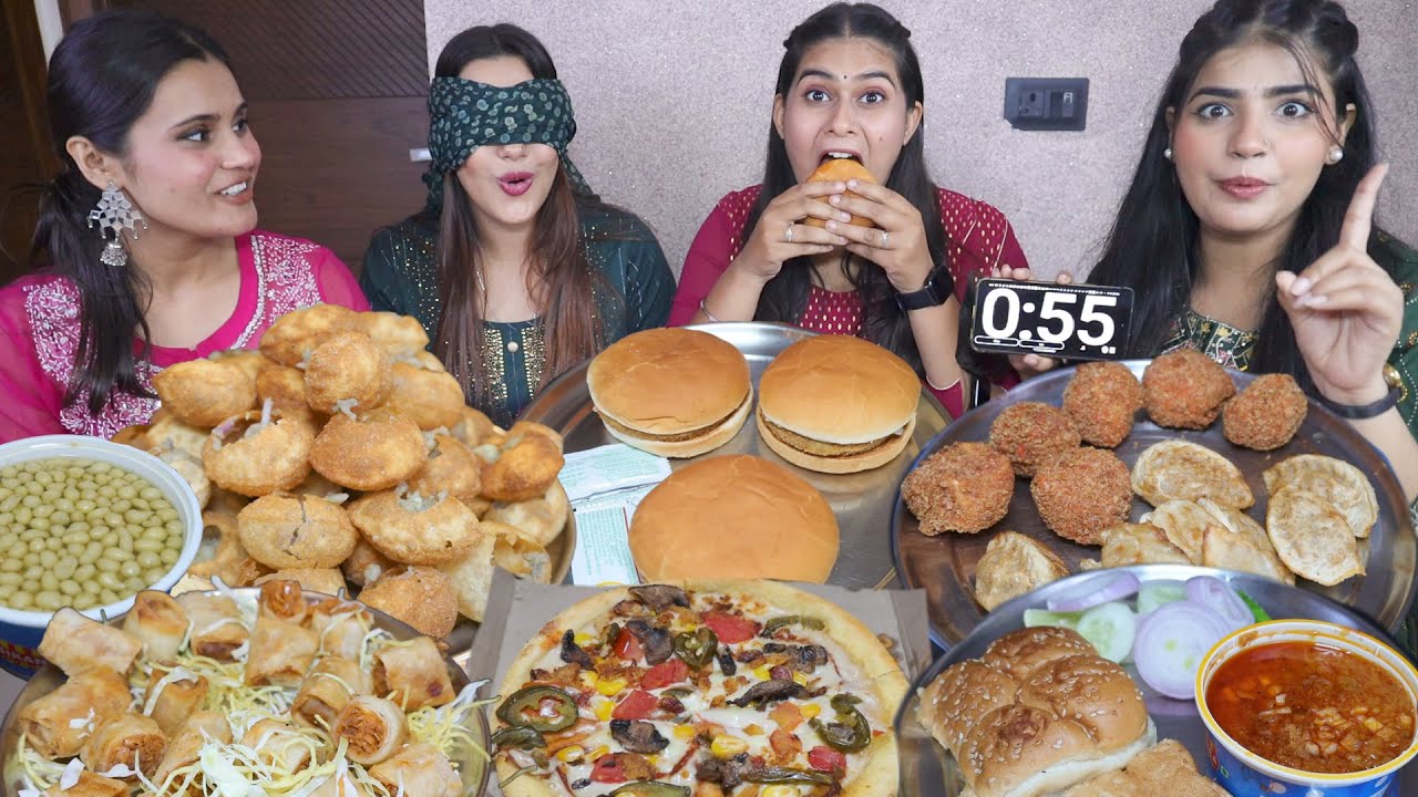 2 Minutes Golgappa, Momos, Spring Roll, Burger, Pizza, Paav Bhaji Eating Challenge | Food Challenge