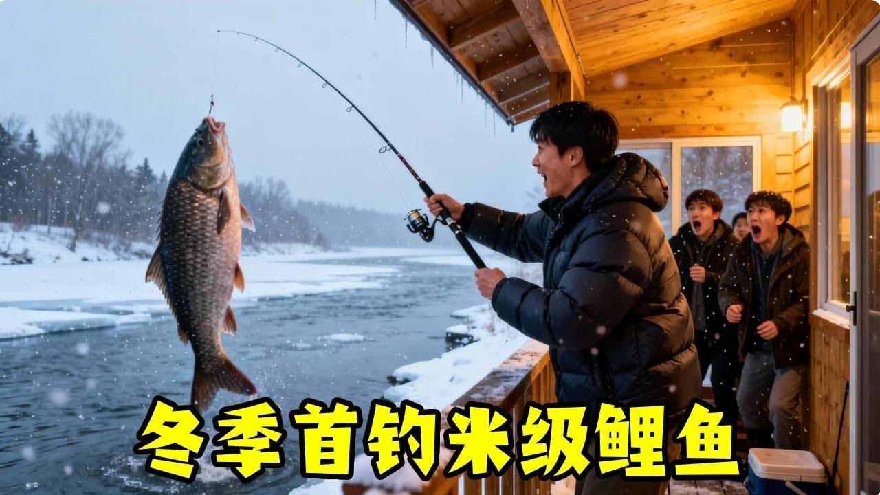冬天第一钓！自家钓鱼房意外解锁深水巨物，帅哥冻得哆嗦却笑疯了！