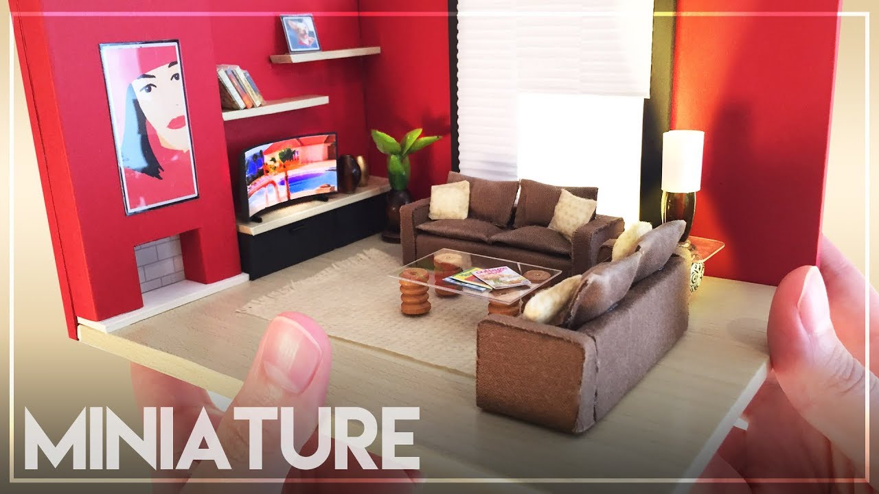 DIY MINIATURE LIVING ROOM | Not A Kit! 100% DIY