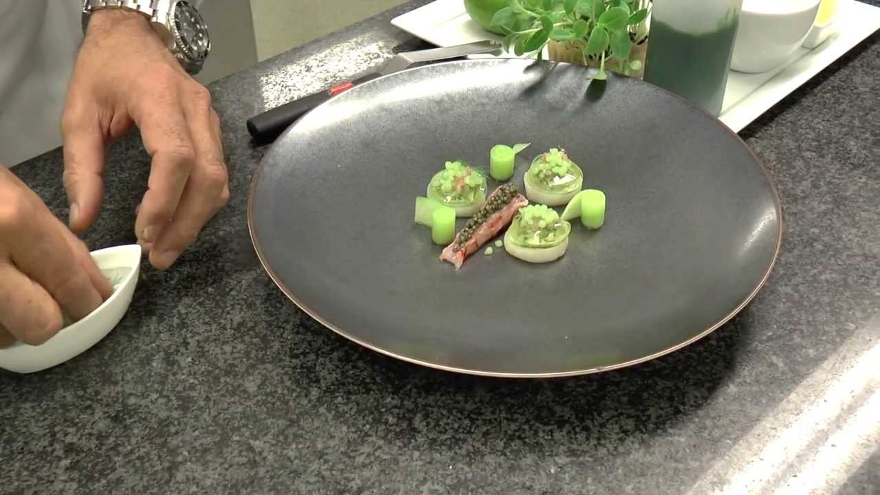 Yves Mattagne prepares a starter with caviar at Sea Grill in Brussels