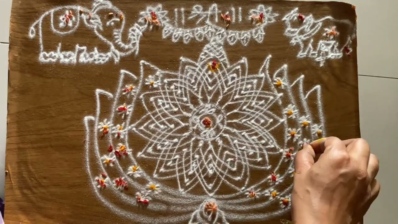 ಲಕ್ಷ್ಮಿ ನಿವಾಸವಾದ ಕಮಲದಲ್ಲಿ ನಾರಾಯಣ ಹೃದಯ ರಂಗೋಲಿಗೆ 24 ಕೇಶವನಾಮದಿಂದ ಅಲಂಕಾರ || ಗೋವು,ಅಂಬಾರಿ,33ಗೋ ಪದ್ಮರಂಗೋಲಿ.
