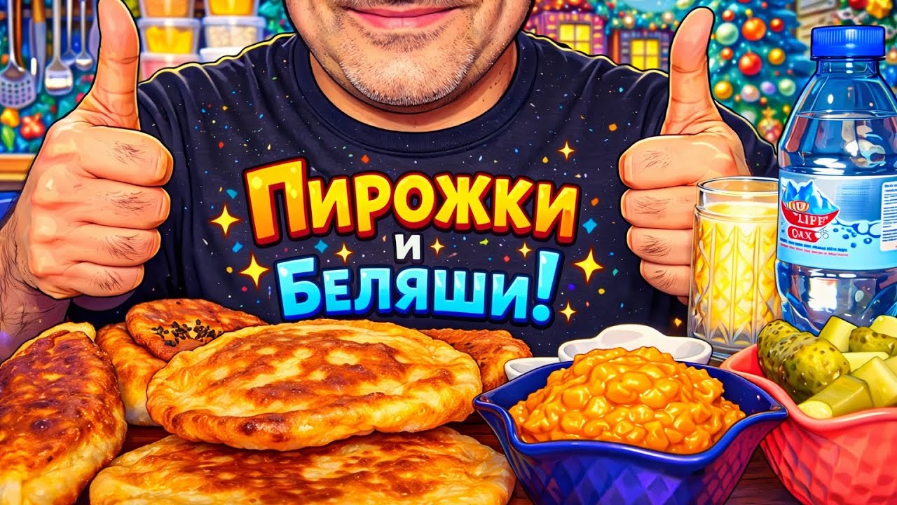 Домашние Пирожки и Беляши с Курицей и с Сыром | Довга | Икра Баклажанная | АСМР | МУКБАНГ