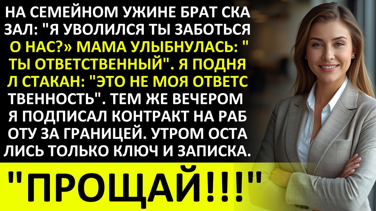 НА СЕМЕЙНОМ УЖИНЕ БРАТ СКАЗАЛ: «Я УВОЛИЛСЯ — ТЕБЕ ЗАБОТИТЬСЯ О НАС»