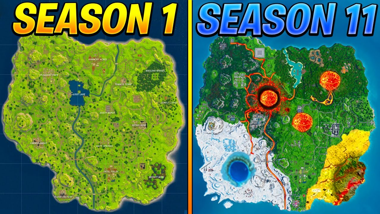 Evolution of the Fortnite Map Island (Season 1 - Season 11)