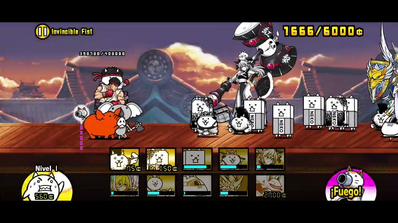 Jugando satages de street fighter en en difícil|the battle Cats 