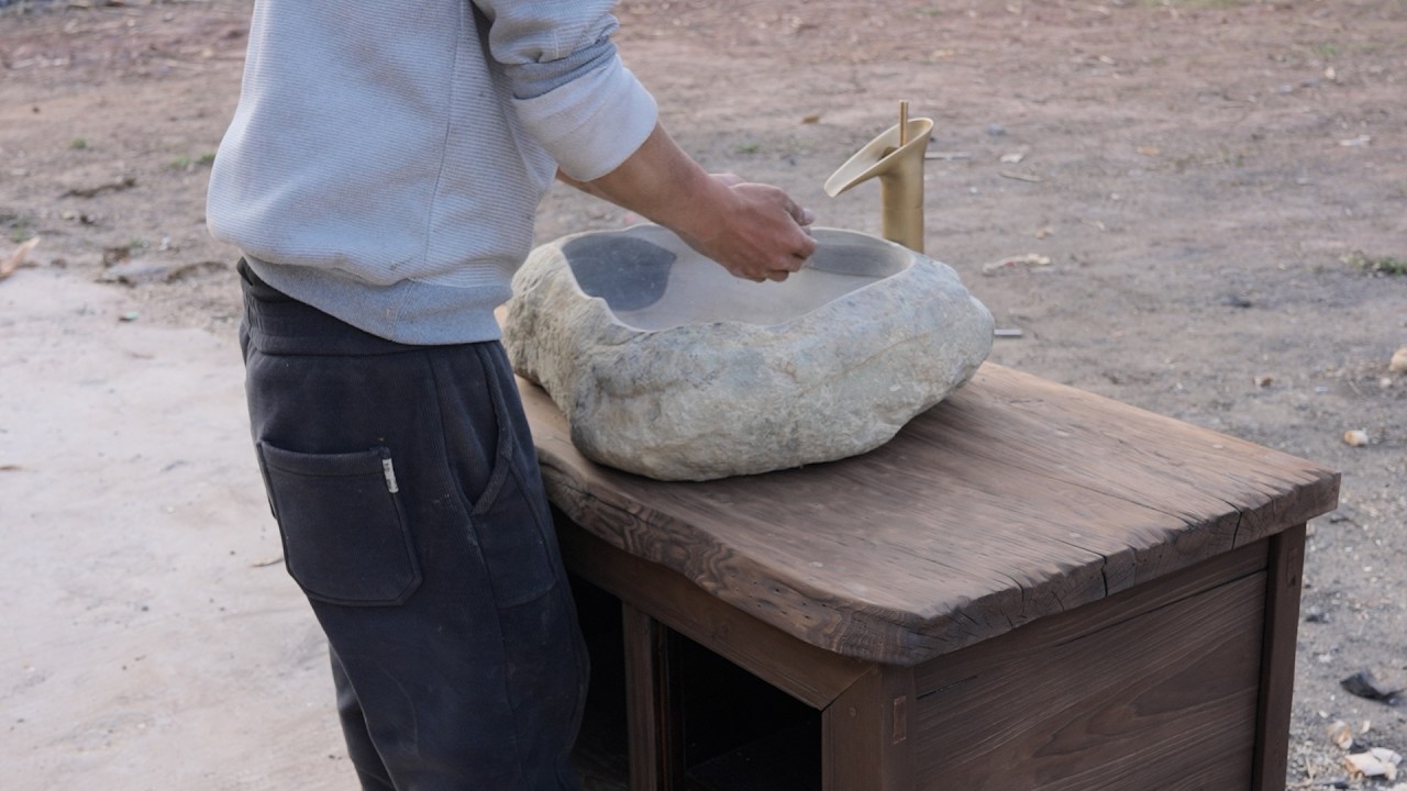 DIY a Vintage Sink: Nature-Washed Stones And Upcycled Antique Rice Cabinet｜Carpenter Anxu
