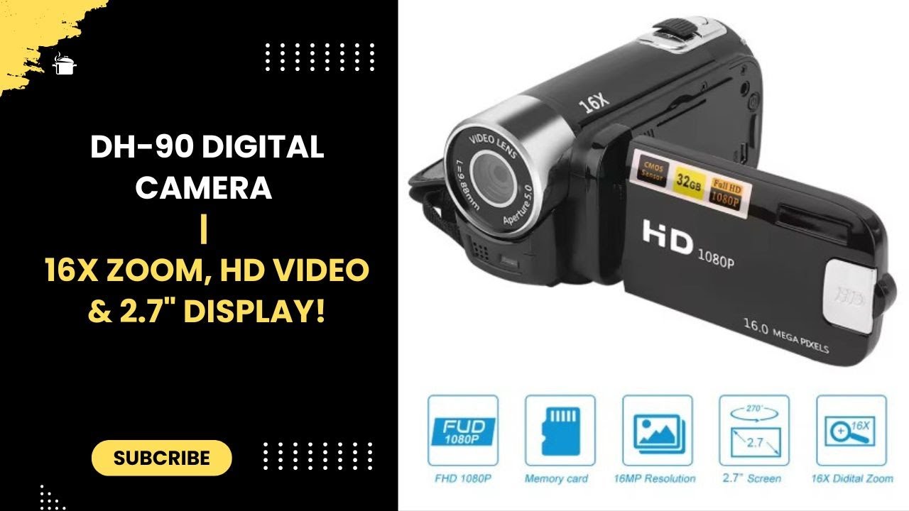 DH-90 Digital Camera | 16X Zoom, HD Video & 2.7