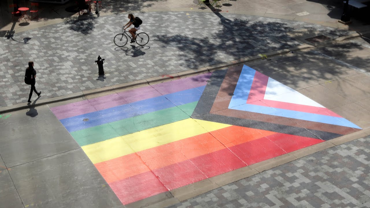 Progress Pride flag installation on State Street