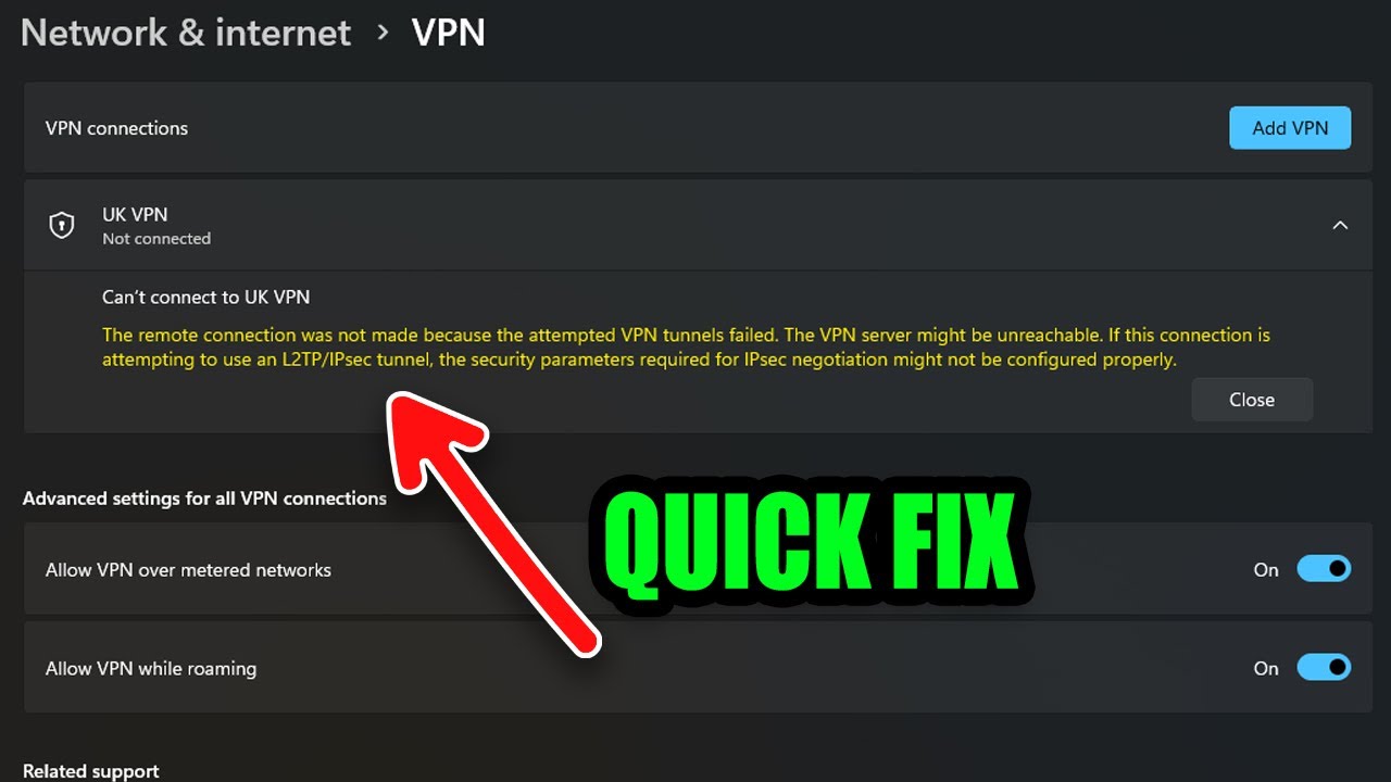 Fix &ldquo;The remote connection was not made&hellip;&rdquo; VPN Error in Windows 11