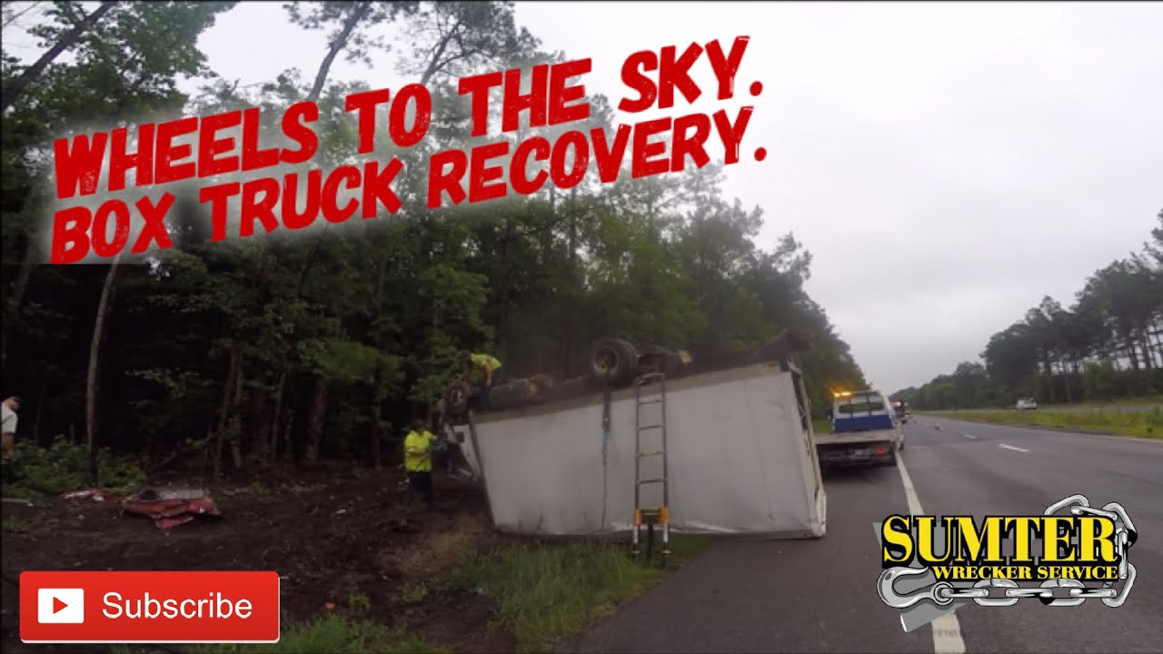 Wheels to the sky. Box truck recovery.