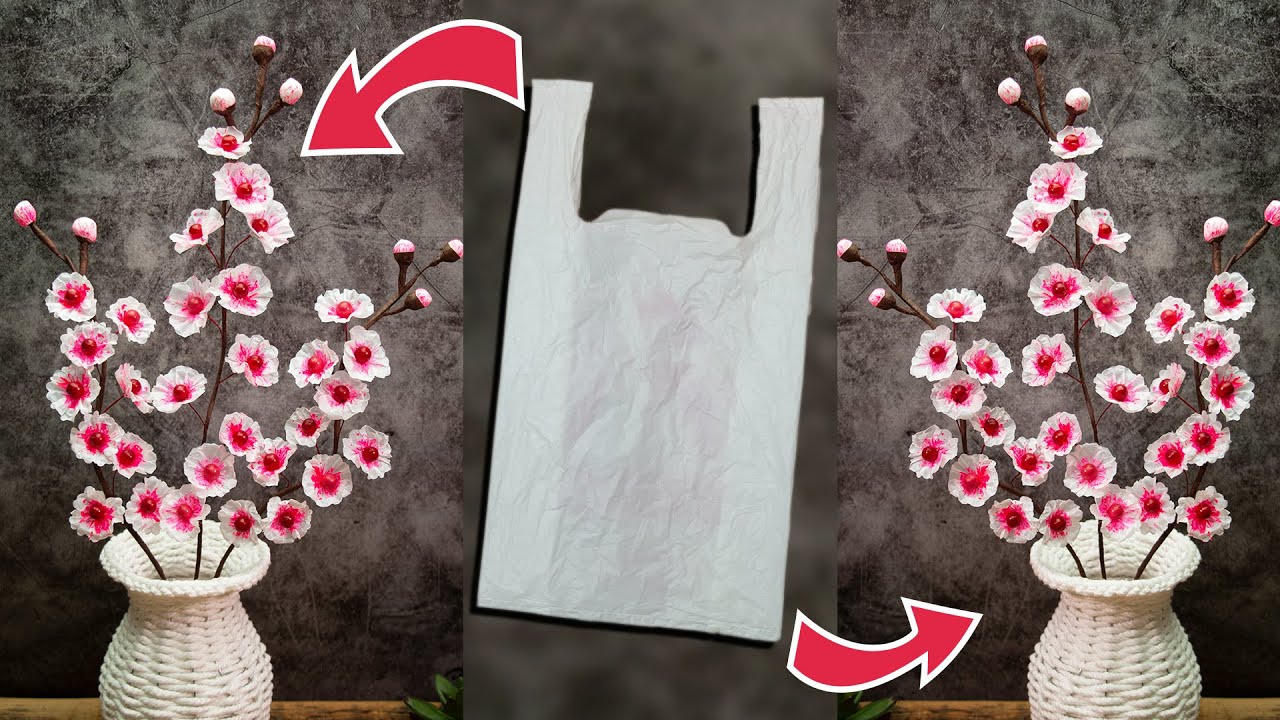 recycled plastic flowers | easy plastic bag crafts | DIY shopping bag flower | home decor