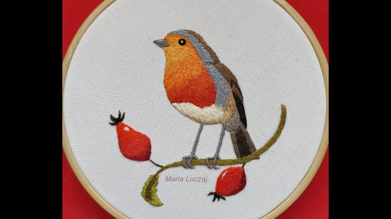 Jak wyhaftować ptaszka - rudzik cz.5 .  Haft cieniowany, needlepainting bird.