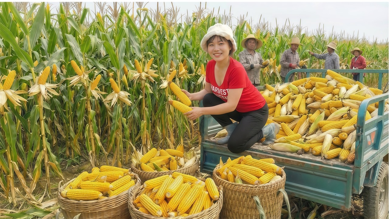 TIMELAPSE -- Harvesting 9999 + Giant Corn, Goes To Market Sell For Villager | Village life